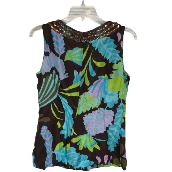 Tory Burch Silk  Blouse  Sleeveless Tank Size 8 Floral Tropical Vibrant - Picture 4 of 7